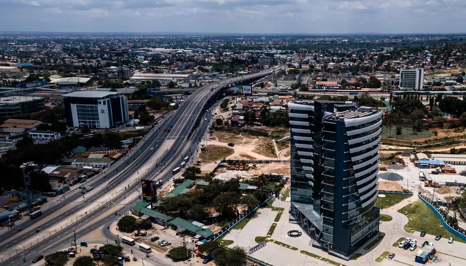 Modern buildings and a highway in Dar es Salaam, Tanzania